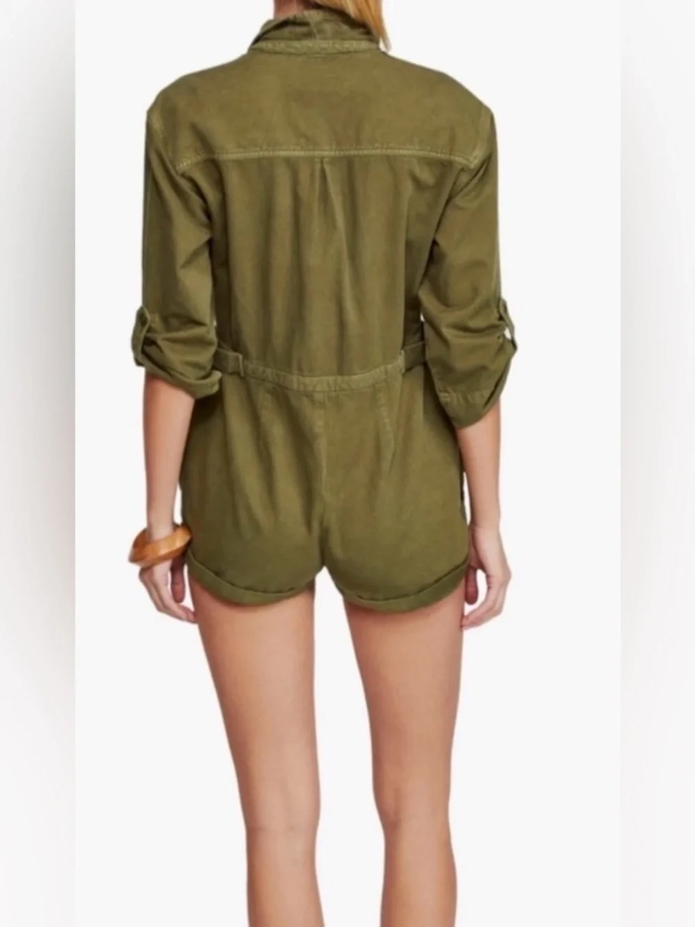 Free People Olive Green Zipper Utility Romper - Size 6 - Picture 3 of 7
